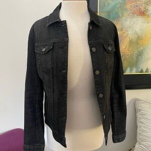 Armani Exchange Fitted Black Denim Jacket with Leather Panel